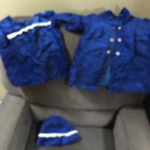 Blue Double-Breasted Jacket Set with Hat